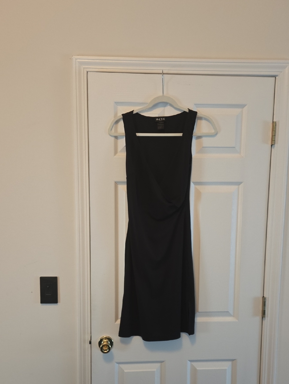 BCBG Black Sleeveless Midi Dress with Draped Front